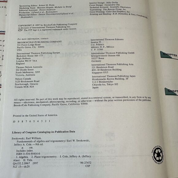 Fundamentals of Algebra and Trigonometry, 9th edition, Hardcover Swokowski Cole - Picture 3 of 10